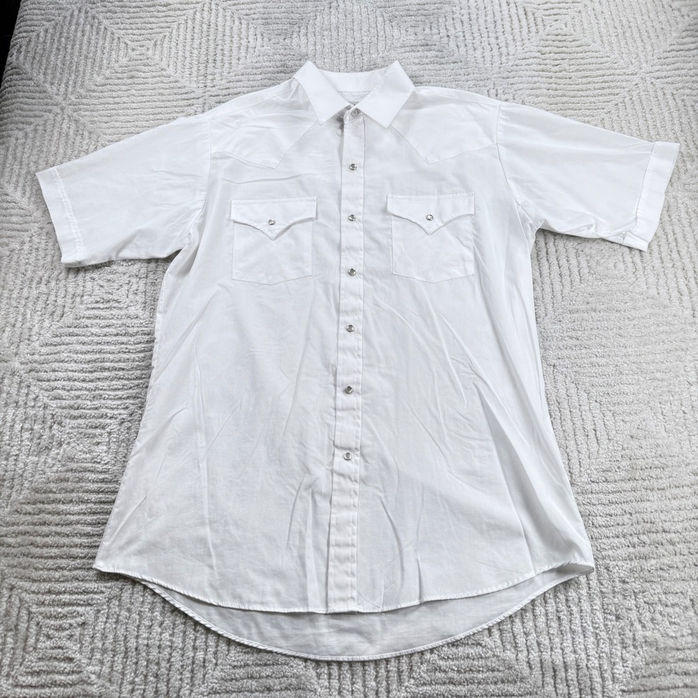 Ely Cattleman Western Pearl Snap Shirt Mens M White Short Sleeve Cowboy Rodeo